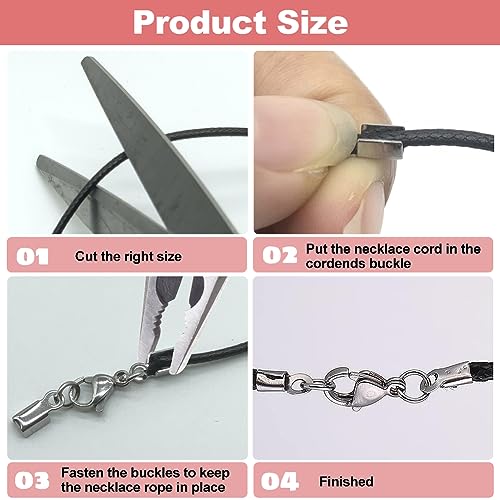 Kreeften sluitingen voor sieraden maken, 10 stuks zilveren roestvrij stalen kreeft sluitingen met koordeinden, koord sluiting met 1 m leren koord voor ketting armband 5