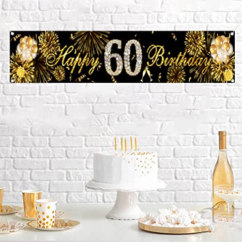 60e verjaardag decoratie tuin banner zwart en goud tuin decoratie banner stof teken 60e verjaardag feest welkom teken poster man en vrouwen 60 jaar oud partij benodigdheden