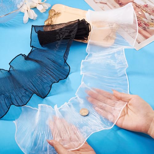 2 stuks zeemeermin Polyester Lints Kant Edges 120mm Organza Trimmen iriserende sprankelende visstaart garen voor boeket onkruid decor Cadeauverpakking Decoratieve kleding, zwart / wit 5
