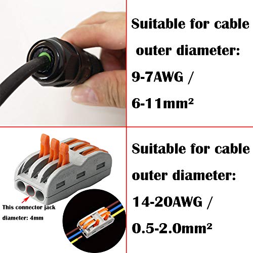 Waterdichte verbindingsdoos, Dujelixa M25 Kabelconnectoren IP68, externe mouwkoppeling voor Power Cord Wire bereik 6-11mm, elektrische buitendoos 2/3 Way Line, externe mouw koppeling voor Power Cord (8 5