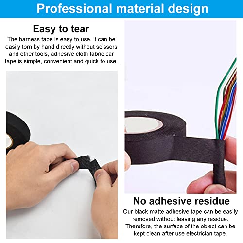 Verpakking van 4 Textiel Band Zwart draadharnas Kleefband Car Isolatie Tape Stof Tape 19 mm x 15 m Gepantserde kleefband voor huishoudelijke automotor 4