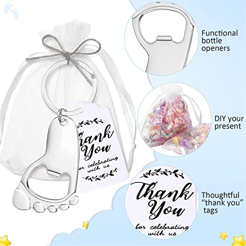 Baby Douche Flesopener, 24 Sets Baby voetafdruk Keychain Party Supplies met Organza Tassen Bedankt Labels Touw voor Baby Douche Party 3