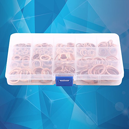 Hililand 280 stuks koperen verzegelingsringen, koperen platte verzegelingsring, koperen ringen Assortimentsset met doos, geschikt voor schroeven, aansluitelementen (12 maten) 3