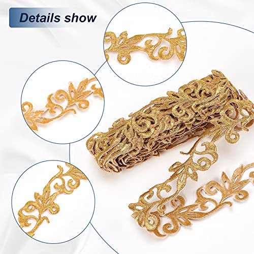 4.37 Yards Gold Borduur Polyester Lints, 3,4cm Brede Zelfklevende Goldenrod Lace Trim Iron op Metallic Flower Lace voor Naaikostuums Jurken Home Decor Garment Accessoires 4
