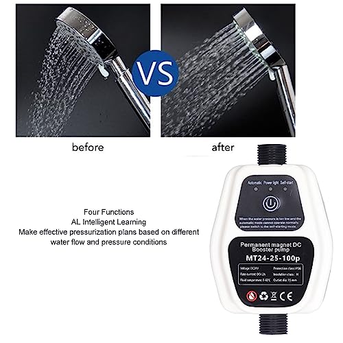 MT24 25 100p White Booster Pump, volledig automatische intelligente detectie, Silent Water Pressure Booster Pump met stroomsnelheid van 25 liter per minuut, isolatieklasse H (EU-plug)