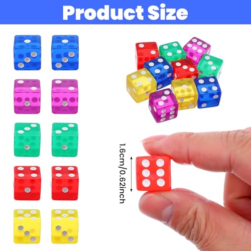 20st 16mm kleurrijk Dobbelstenen afspelen Dice Acryl Dice voor het snijden van blok, 6-sided snijden, Dice Set voor dobbelstenen Games, Tafelspelen (5 kleuren)