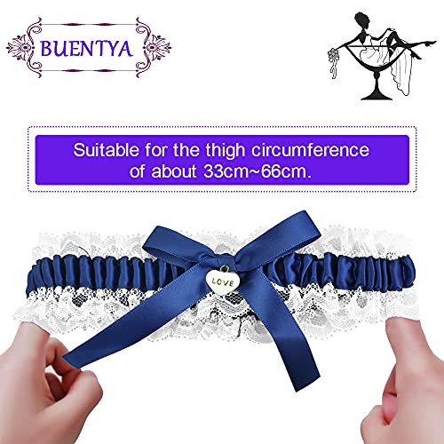 Bruid Garter bruiloft Garter Blue Ribbon Ivory Garter Lace Garter Ivory Lace Leg Garter Elastische Garter met Bows & Hangers voor bruids accessoires (maat: 33-66cm)