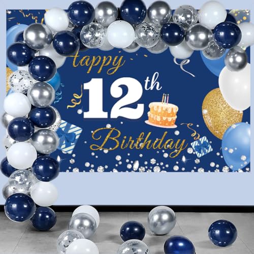 Verjaardag Decoratie voor jongens en meisjes, 12e verjaardag Banner, 12e verjaardag Stof Teken poster, 12e verjaardag Achtergrond Banner Jongen Verjaardag Party Decoratie, Blauw 3