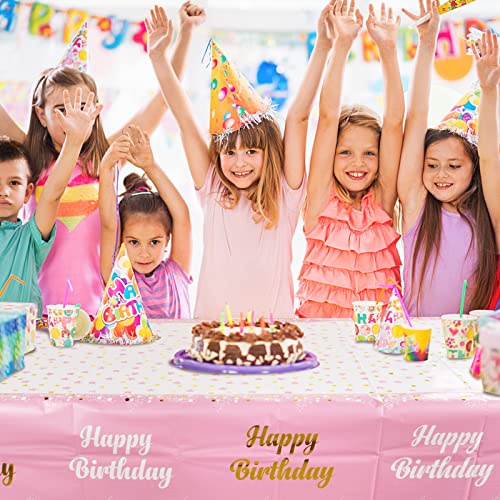 2 stuks 137 x 183 cm Tafellakens Verjaardag Meisjes Pink Gelukkige verjaardag Tafelkleed Wasbaar Plastic Rechthoekige Party Tafelkleed voor kinderen verjaardag Meisjes etc. (Dikte: 0,02mm) 4