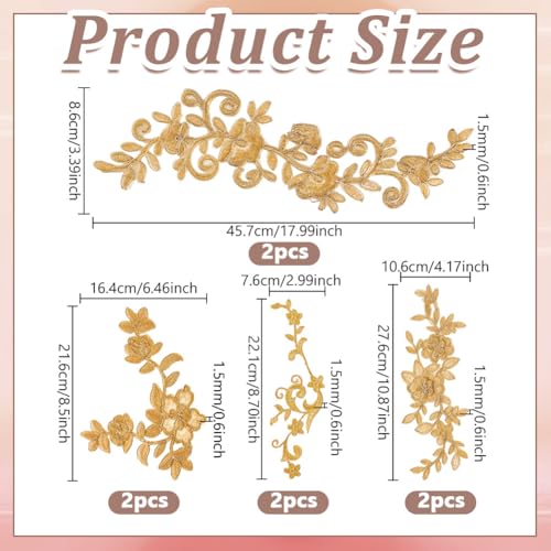 8 stukken borduursel Kant Bloem Patches - Strijkijzer op en naaibaar - Gouden bloemen Appliques voor bruiloft jurk decoratie, reparatie kleding, rugzakken, Jeans en Caps
