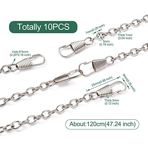 10 stuks tas riem kettingen 120cm Ijzer Flat Kabel Ketting Vervanging handtas kettingen Riemen met metalen sluitingen voor Crossbody schoudertas Purse Clutch, Platinum
