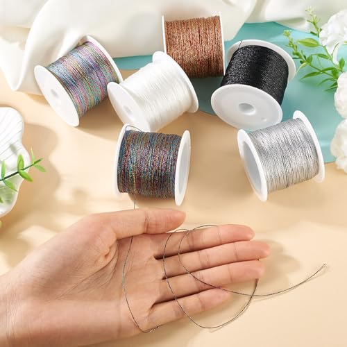 6 Rolls Witte borduurdraad 0.4mm Zwarte metalen borduurdraad 6 Ply Kralen String Naaidraad voor Tatting Quilt Vriendschap armband sieraden maken 4
