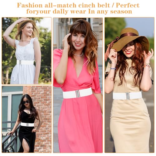 Brede elastische riem voor vrouwen, Stretch Waist Belt Dames jurk Buckle Belt Vintage Cinch verstelbare tailleband, zwart + zilveren knoop, One Size, zwart + zilveren knoop, One Size 4