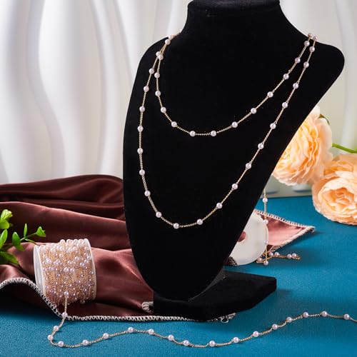 16.40 Voet Imitatie Parel Ketting, Messing Kabel Kettingen met imitatie Parel Kralen, Parel Kettingen voor Vrouwen, sieraden kettingen Gouden ketting voor armband, DIY 3