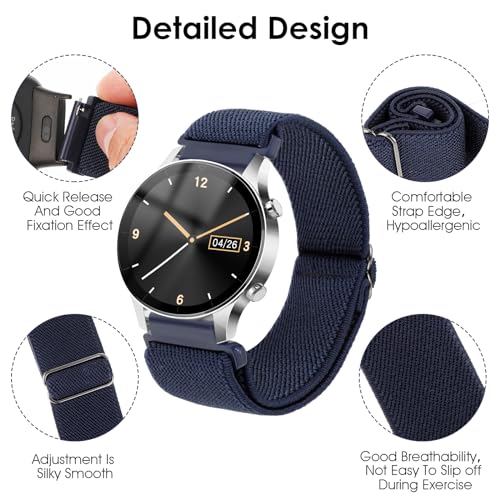 3 st Elastische Smartwatch Band Compatibel met 20mm Horlogeband, Vervangende Polsband Verstelbare Elastische Nylon Solo Loop Band Stof Gevlochten Sport Stretch Bands voor mannen en 3