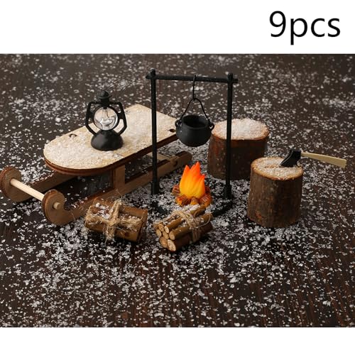 Mini poppenhuis kabouter accessoires Kerstmis, kabouter slee tuinplaats miniatuur Kerstmis kampvuur kribbe accessoires (B)