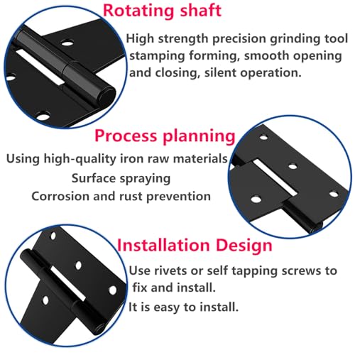 2 stuks T scharnieren,T Gordel Zwarte Deur Scharnieren, met bevestiging Schroef, Hole Barn Scharnieren, T-Belt Scharnieren voor Sanding Windows, Fence, 150m m 5