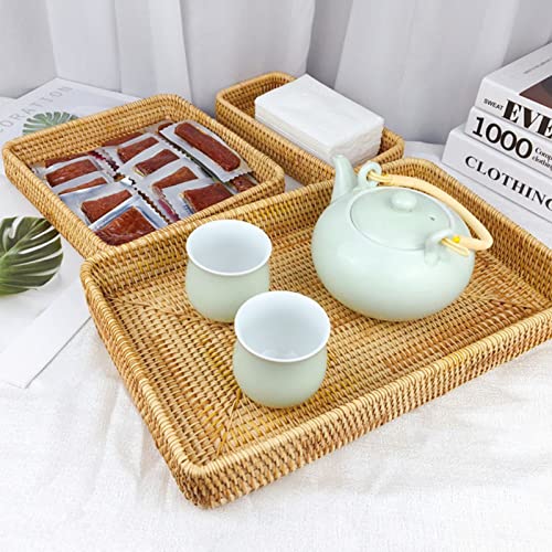 Rattan Tray, Rechthoekige geweven Tray Handgeweven Wicker Mand Organisator Tray Rattan Tray Tafelblad Organisatie Hand geweven Snack Storage Mand Multifunctionele Tray (L) 3