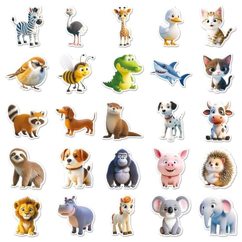 Verpakking van 50 Animal Stickers voor tieners Volwassenen 3D Dieren Waterdichte Vinyl Stickers Set Auto Motorfiets Fiets Skateboard Snowboard Bagage Laptop Koffer Helm Motorfiets Computer 3