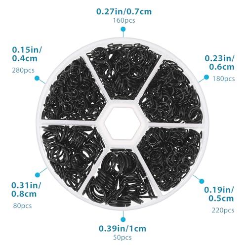 970 Stück Schlüsselring Schwarz, Schlüsselringe Klein Spaltring Schlüsselring Zum Aufhängen Kleiner Gegenstände an Zarten Halsketten Armbändern Ohrringen Schmuckherstellung (4/5/6/7/8/10 mm)