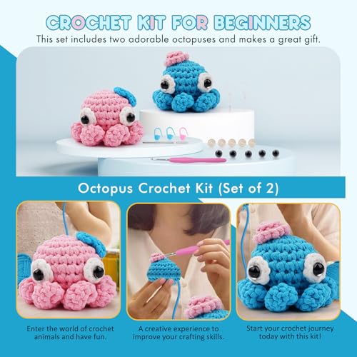 NestledCrafts haak Set, Complete haak Set voor beginners en volwassenen, Breiset, Zachte garen, IJs Stripe lijn, Gift voor verjaardag, Stap-voor-stap Video-instructies (Octopussen) 5