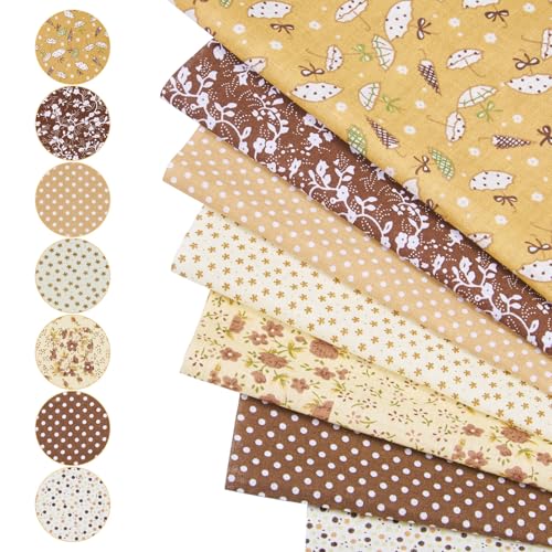 7 vellen Katoen Stof 25 x 25 cm Bloemen Quilt Stof Gecheckt en Dots Patchwork Accessoires Naaimateriaal DIY Ambachten Kokosbruin