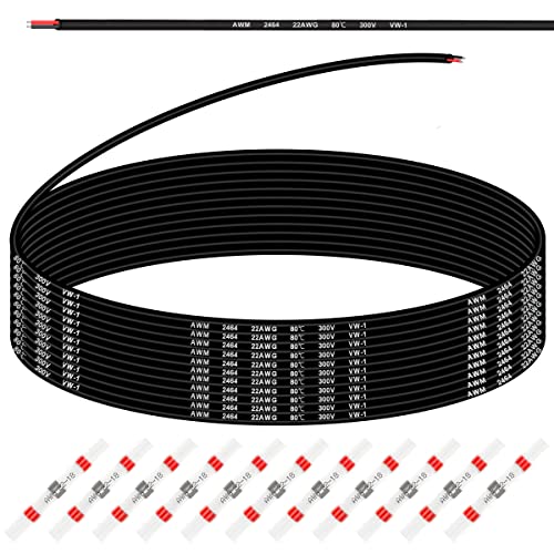 22 AWG elektrische draad, 2 x 0,3 mm2, 22 Gauge, 300 V, 2 Wire Tinned Koper Kabel met PVC, 10 Metres, Flexibele Kabel voor Auto, LED Strips met 10 stuks Heat Shrink Tubing