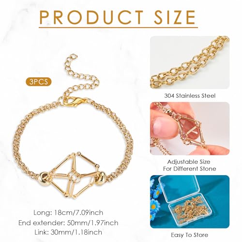 3 stuks Messing Lege stenen houder armband Semi-Finish Gold Armband met Extender Kettingen voor vriendschap pols armband sieraden maken 3