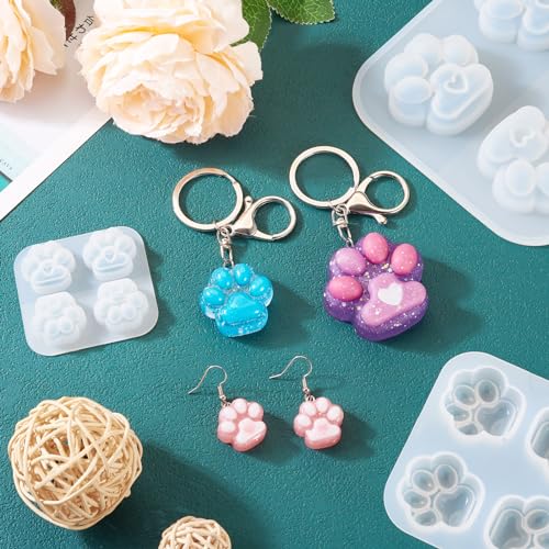 3 stuks Paw Afdrukken Hanger Siliconen mallen Kat Honden Voeten Afdrukken Afgietsel Hars mallen Huisdier UV Epoxy harsvorm voor ambachten sieraden maken
