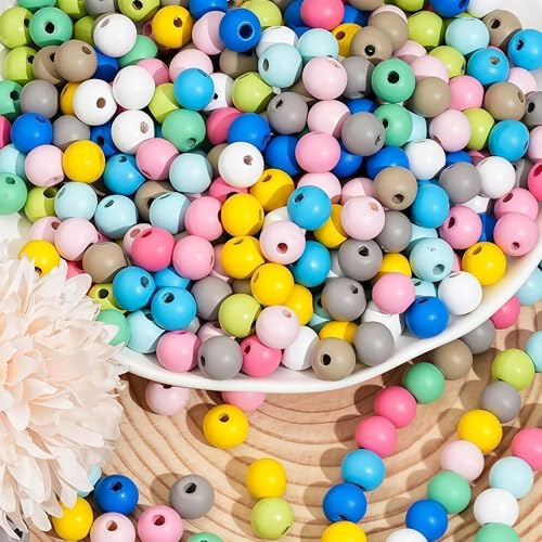 400 st. Kleurrijke houten kralen met 1,2cm hole houten kralen Ambachtelijke kralen voor doe-het-zelf sieraden maken (1.2cm, kleurrijke kralen, 400st)