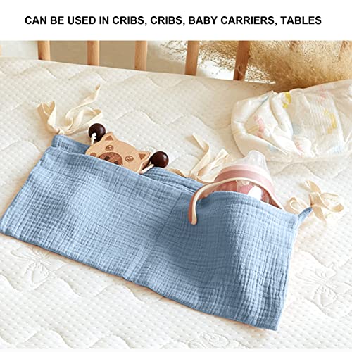 Babybed opslag hangzak, 2 Pockets Baby Bed Organizer Verstelbare riem Nursery Baby Bedside opslagzak voor speelgoed (Donkerblauw) 4