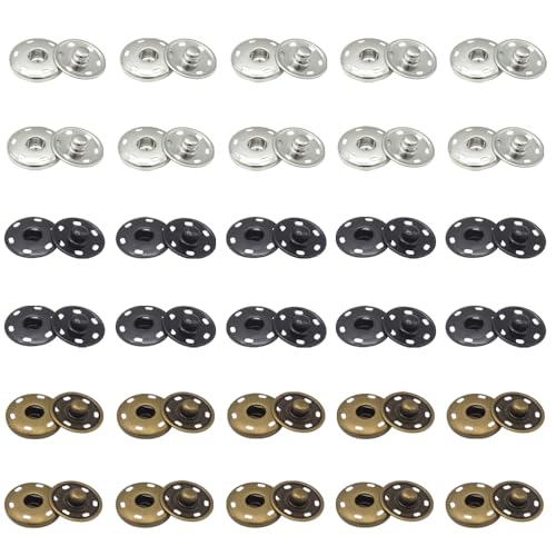 Verpakking van 30 Press Studs, Metal Press Studs, Naaibare Poppers Veelzijdige Naai Fasten, Knoppen, Messing Naaibare Snap Knoppen voor Tas, Handtas, Naaien, Kleding, DIY
