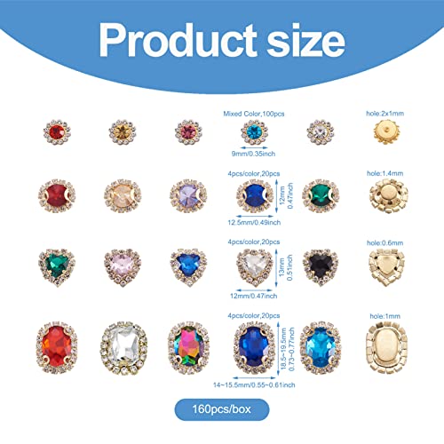 160 st Naaien op Rhinestone Facet Crystal Glas Klauw Rhinestone Hart Ronde Ovale edelstenen voor doe-het-zelf kleding schoenen Bag decoraties 3