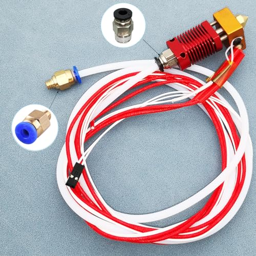 Geharde stalen nozzles, verpakking van 6 gehard staal 0,8 mm met PC4-M6-M10 (1P + 1P), 3 x 1 m Teflon slang, 3 x 0,8 mm Reinigingsstaal Naald en 6 mm sleutel, voor 1,75 mm 5