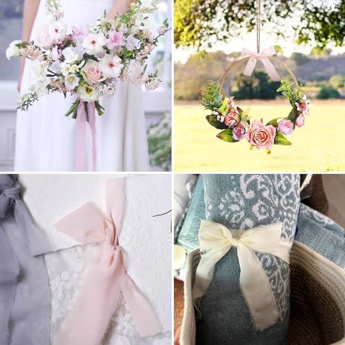 3 Rolls Polyester Gefraaid Fringe Ribbon 35mm Raw Edge Satin Ribbons voor bruiloft uitnodigingen Bruids Bow Bloem Boeketten Cadeaus Verpakking 3