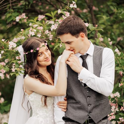 Vrouwen Garland hoofdband 2 stuks Bloem kroon hoofdband Boho Bloem hoofdband Handgemaakte rozenblaadjes Haarbanden Bruiloft Verjaardag Headdress (Witte + Roze) 5