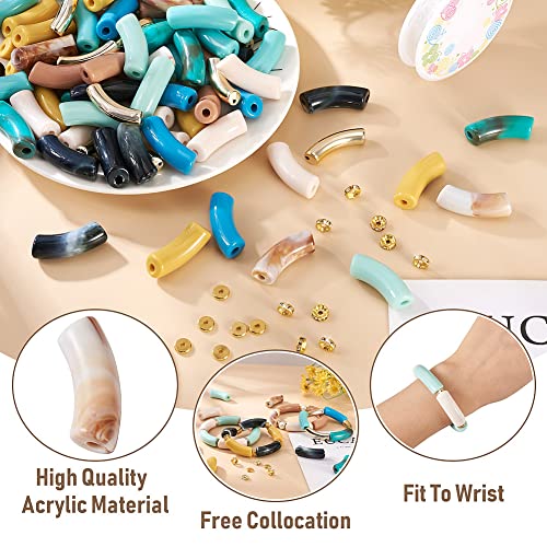 110PCS Bamboe Tube Armband Making Kit voor Vrouwen Vriendschap Gift Stapelen Armbanden Chunky gebogen acryl kralen Rhinestone kralen Metalen Spacers Elastische draad