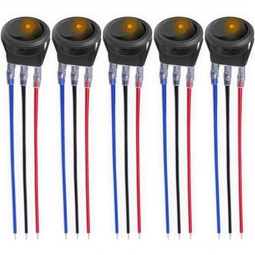 Schakelschakelaar, 12V 20A/24V 10A LED Rocker Switch (met 16AWG Wire) SPST Aan/uit voor auto, vrachtwagen, offroad, boot, marine (5 sets) (Geel)