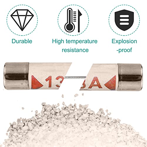 100PCS BS1362 Fuse 3A 5A 10A 13A 1A amp 240V vol Ceramic Tube Fuses Mixed Household Plug UK Assortiment Kit 6.3x25mm 6.8x0.984 Inch, 4 Values Fuses 4