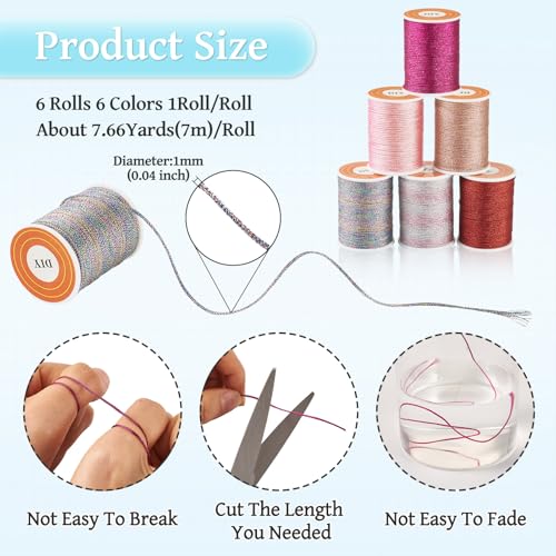 1mm glanzend Polyester sieraden koord 6 Kleuren Glitter Polyester Draaden gevlochten koord Twisted kralen koorden voor DIY armband ketting hangen ornamenten ambachten 4