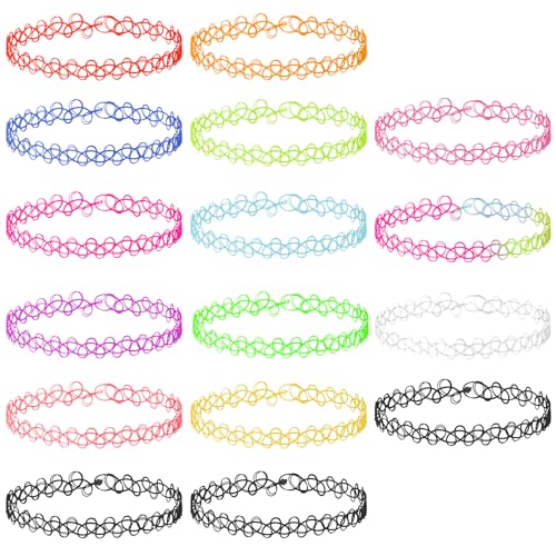Stretch Hondenhalsband Ketting 16 Piece Rainbow Stretch Collar Punk Gothic Multi-Kleur Elastische Collar Juwelen voor kinderen Tieners Vrouwen Meisjes Plastic, Plastic