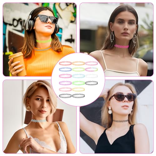 Stretch Hondenhalsband Ketting 16 Piece Rainbow Stretch Collar Punk Gothic Multi-Kleur Elastische Collar Juwelen voor kinderen Tieners Vrouwen Meisjes Plastic, Plastic