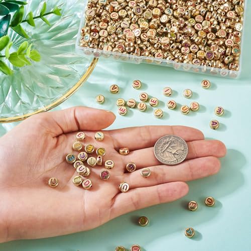 500 st Kralen voor Klinker 7mm Goud Flat Ronde Crafts Letter Kralen A-E-I-O-U Opaque Acryl Spacer Kralen Bulk voor Levering DIY armband ketting sieraden Makin 5
