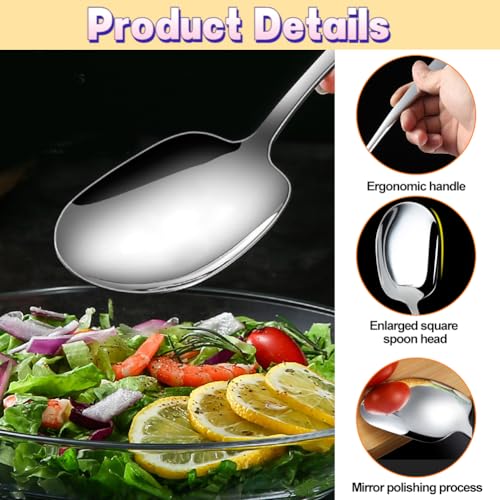 Roestvrij staal Serveerlepel, 2 stuks Serveerlepels Groot met lange handvaten Salade Rack Roestvrij stalen buffet Serveren Lepel Voorbereiding Bestek voor Banket Buffet Restaurant Huis, 25cm 4