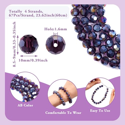 4 onderdelen Donker paars Facet glazen kralen 10mm Ronde Transparant kristal glazen kralen Spacer kralen dikke kralen Bulk voor DIY armband ketting sieraden maken 4
