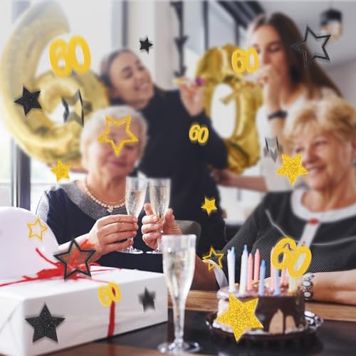 100 stuks confetti tafel verjaardag 60e verjaardag goud zwart glitter papier motief nummer 60 en sterren tafel decoratie verjaardag 60 jaar mannen vrouwen 3