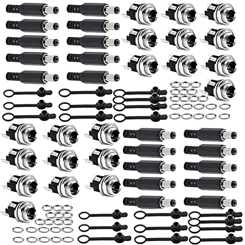 100 stuks DC Holle Socket Set 5.5 x 2,1 mm 5,5 x 2,5 mm, DC-plug Soldeer Connector, Low Voltage Connector, DC Power Mounting Connector met rubber beschermventielen voor audio/video/Mobile