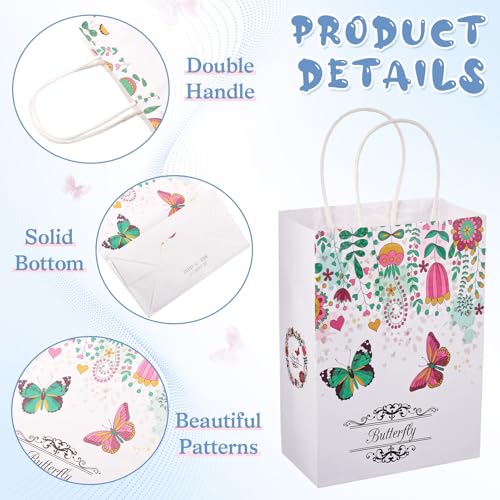 Rechthoekige papierwaren zakken met handvat vlinder bloem patroon papieren schenkzakken zoals zakken ambachtelijke papieren zak voor kruisierswinkel bakken winkels retail bruiloft kerstfeest 5