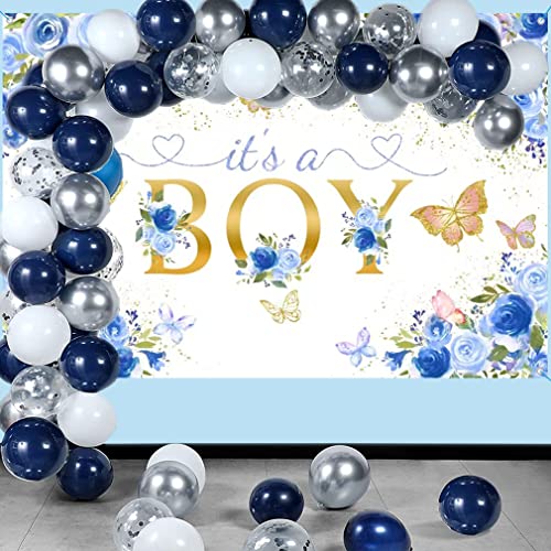 Het is een jongen Baby Douche Achtergrond Blauw Bloemen Baby Douche Fotografie Achtergrond Bloem Baby Boy Party Decoraties Feestbanner Stof Tekenposter 3
