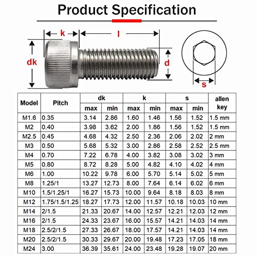 4 st M10 Hex Bolt Socket Cap Head Hex Socket Bolt A2 Roestvrij staal 1,25mm Fijne pitch Machine bevestigingsapparaat hardware(M10*55) 3